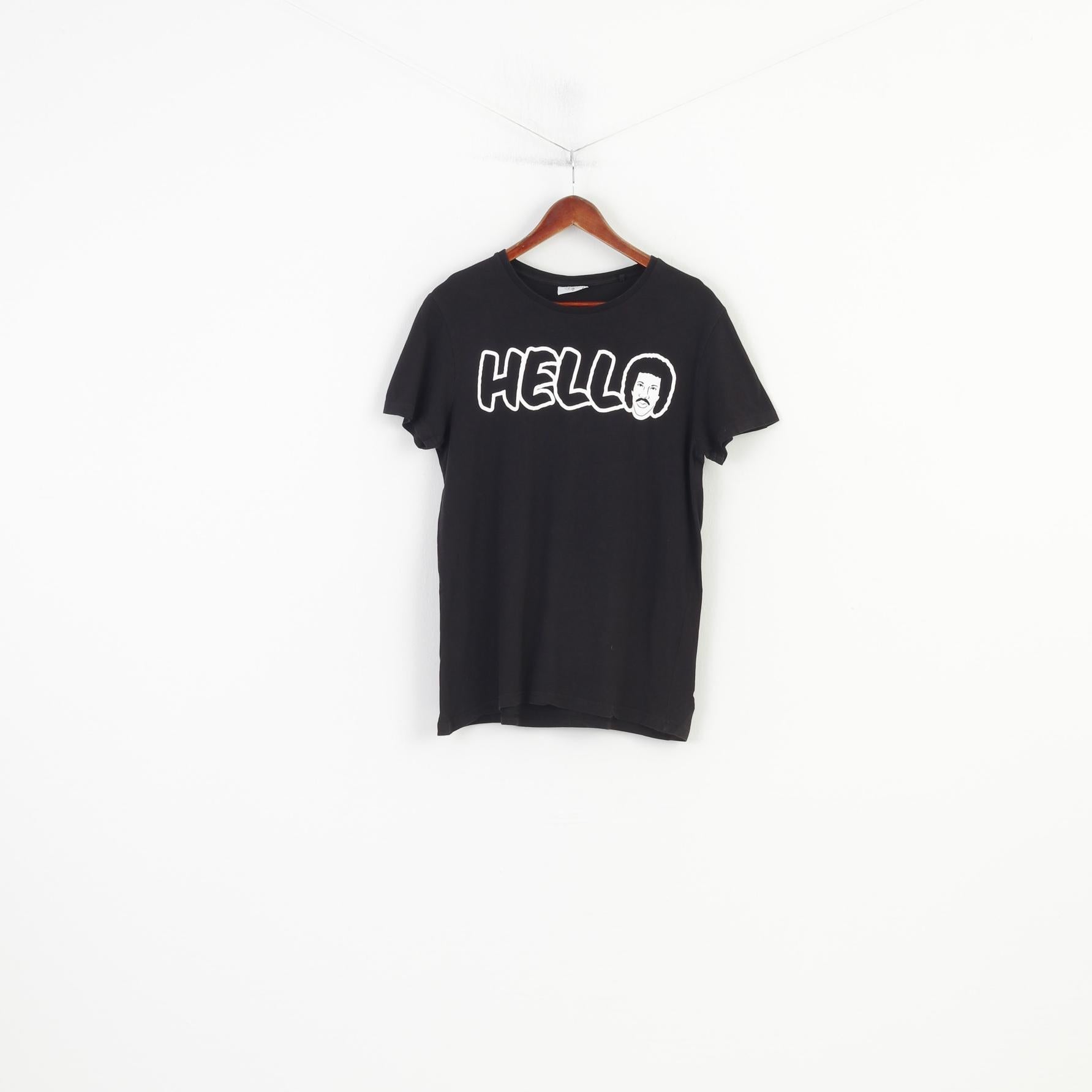 Cedar Wood State Women L T-Shirt Graphic Cotton Lionel Richie Black Hello Short Sleeve Top