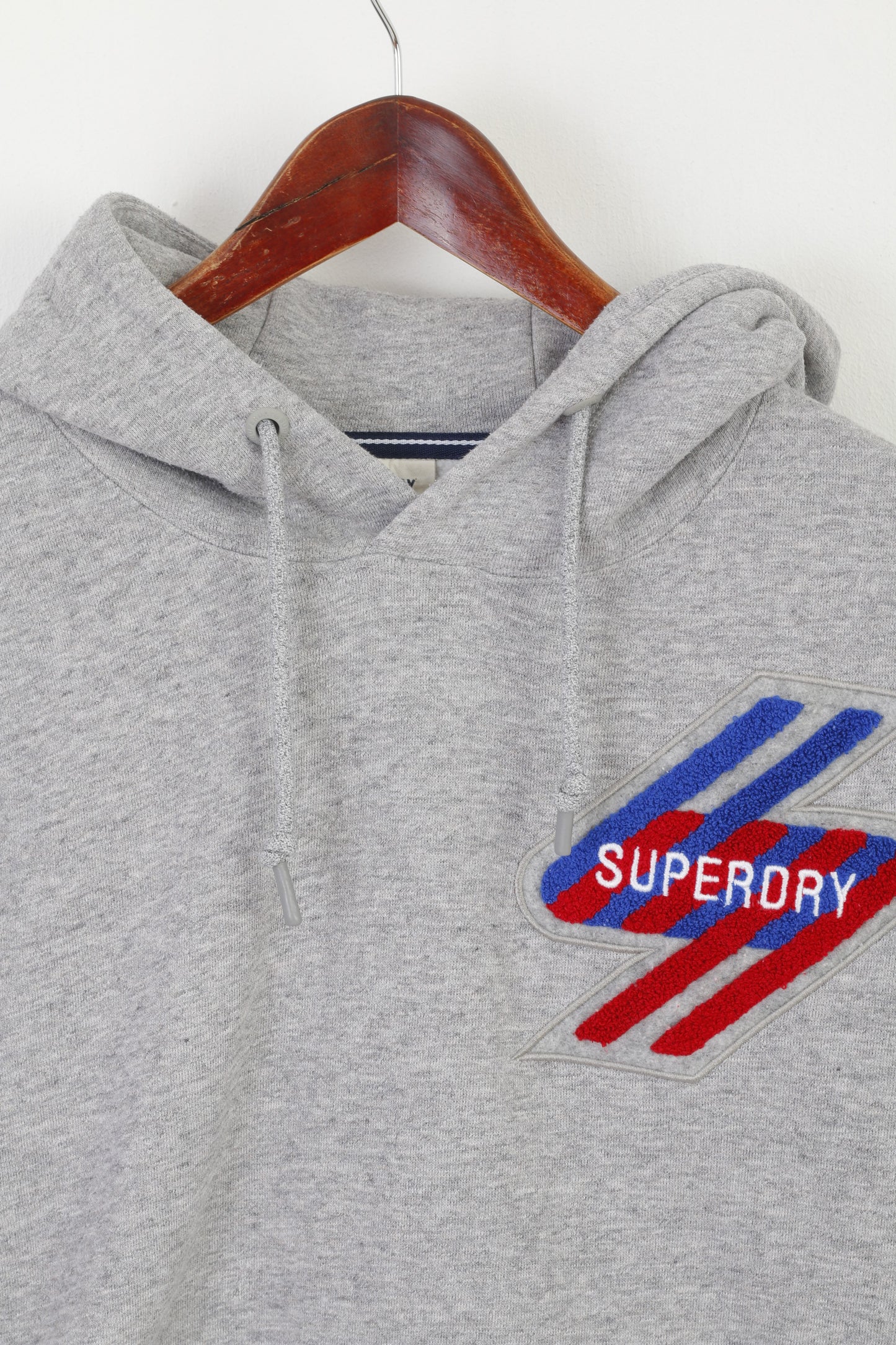 Superdry Men L Sweatshirt Gray Cotton Vintage Logo Sportswear Hoooded Top