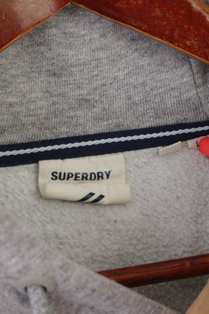 Superdry Men L Sweatshirt Gray Cotton Vintage Logo Sportswear Hoooded Top