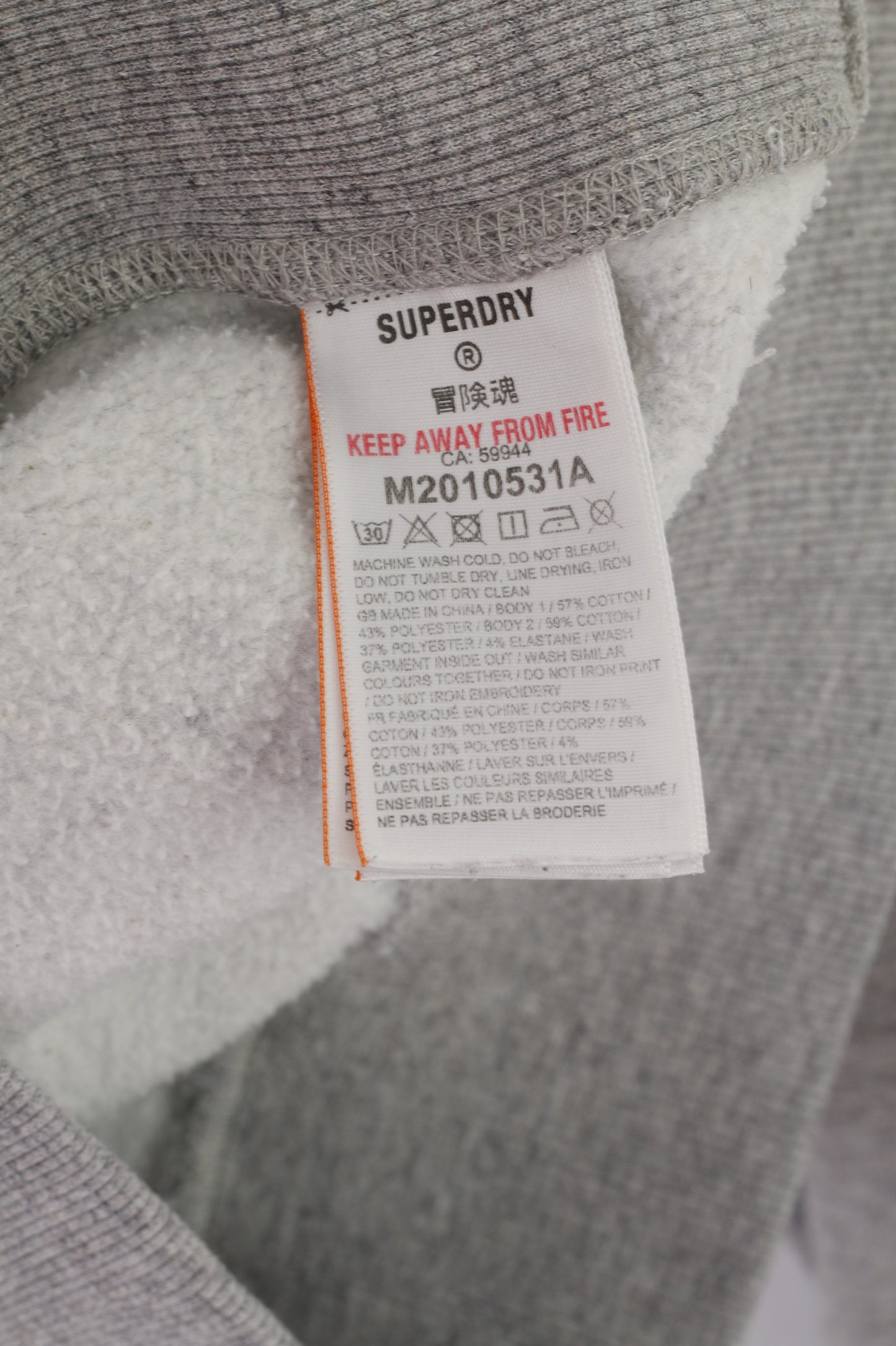 Superdry Men L Sweatshirt Gray Cotton Vintage Logo Sportswear Hoooded Top