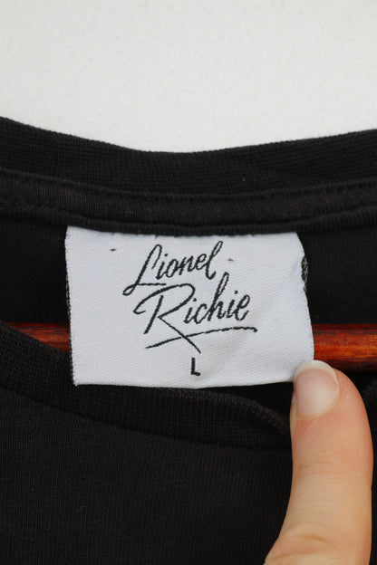 Cedar Wood State Women L T-Shirt Graphic Cotton Lionel Richie Black Hello Short Sleeve Top