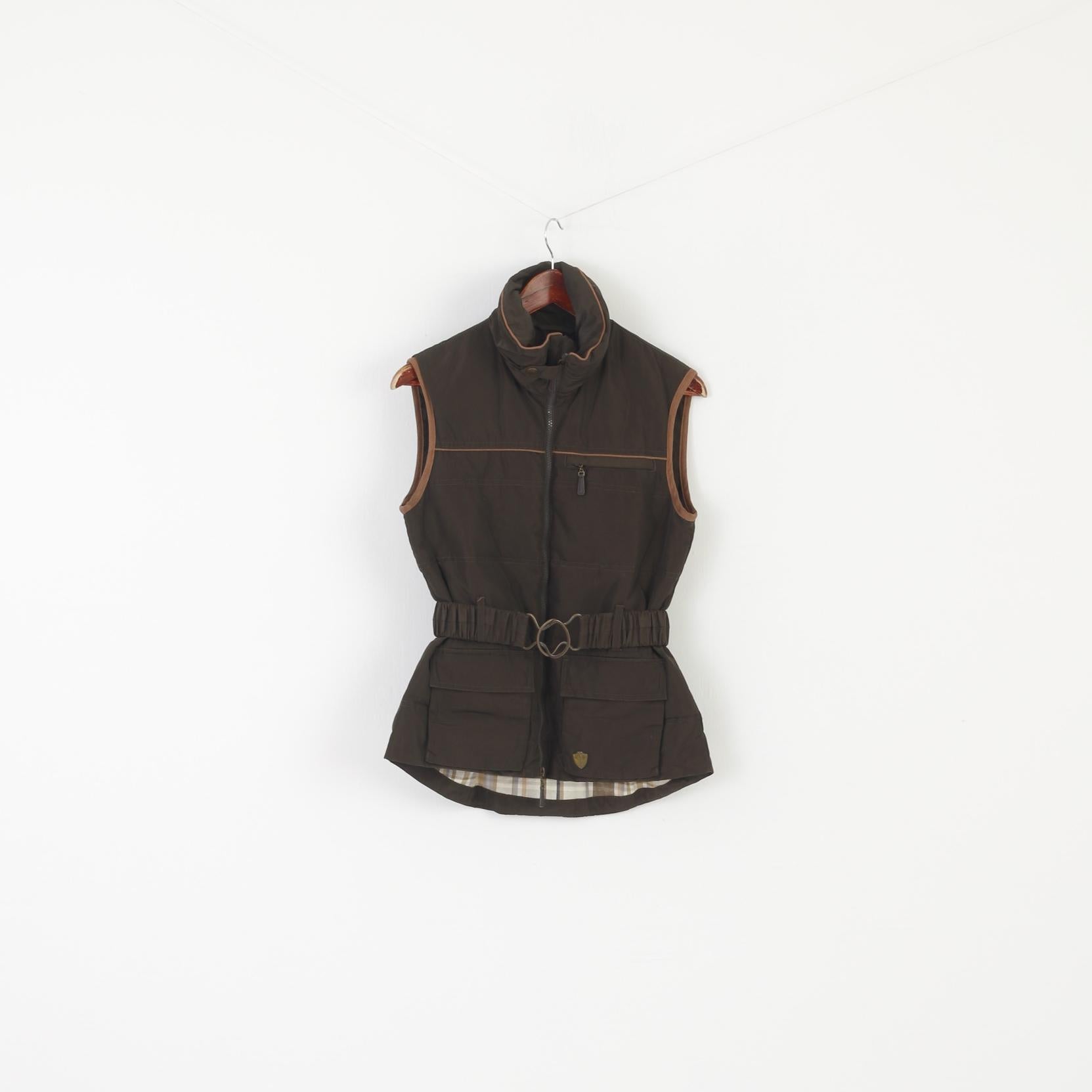 Equetech Women XS Bodywarmer Brown Zip Up Horse Riding Belted Sleeveless Vest