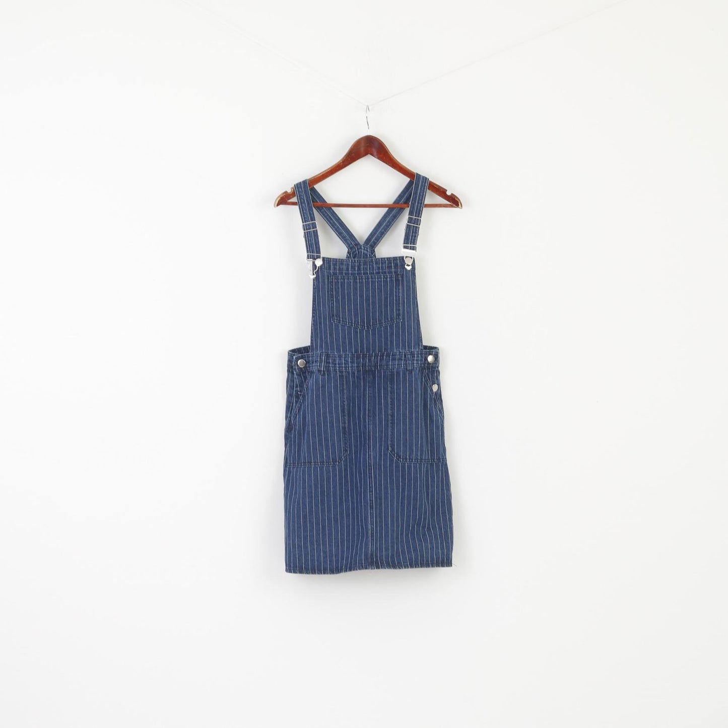 TU Women 10 S Denim Dress Navy Cotton Striped Mini Dungaree Sport 