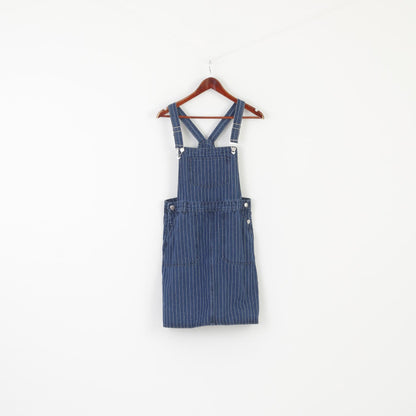 TU Women 10 S Denim Dress Navy Cotton Striped Mini Dungaree Sport 