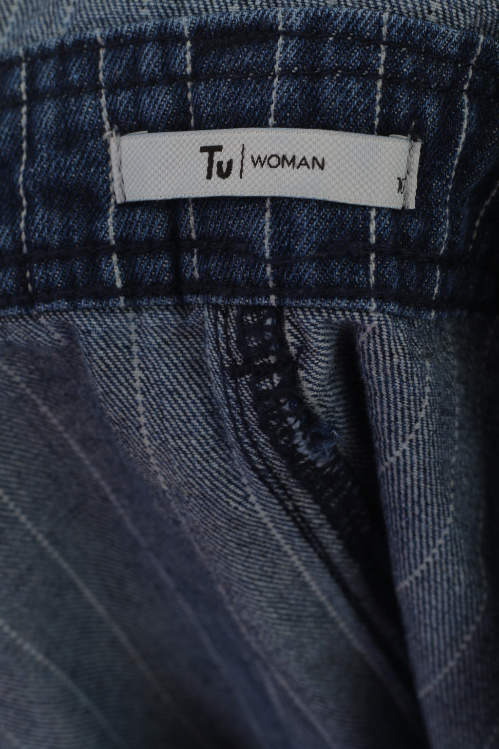 TU Women 10 S Denim Dress Navy Cotton Striped Mini Dungaree Sport