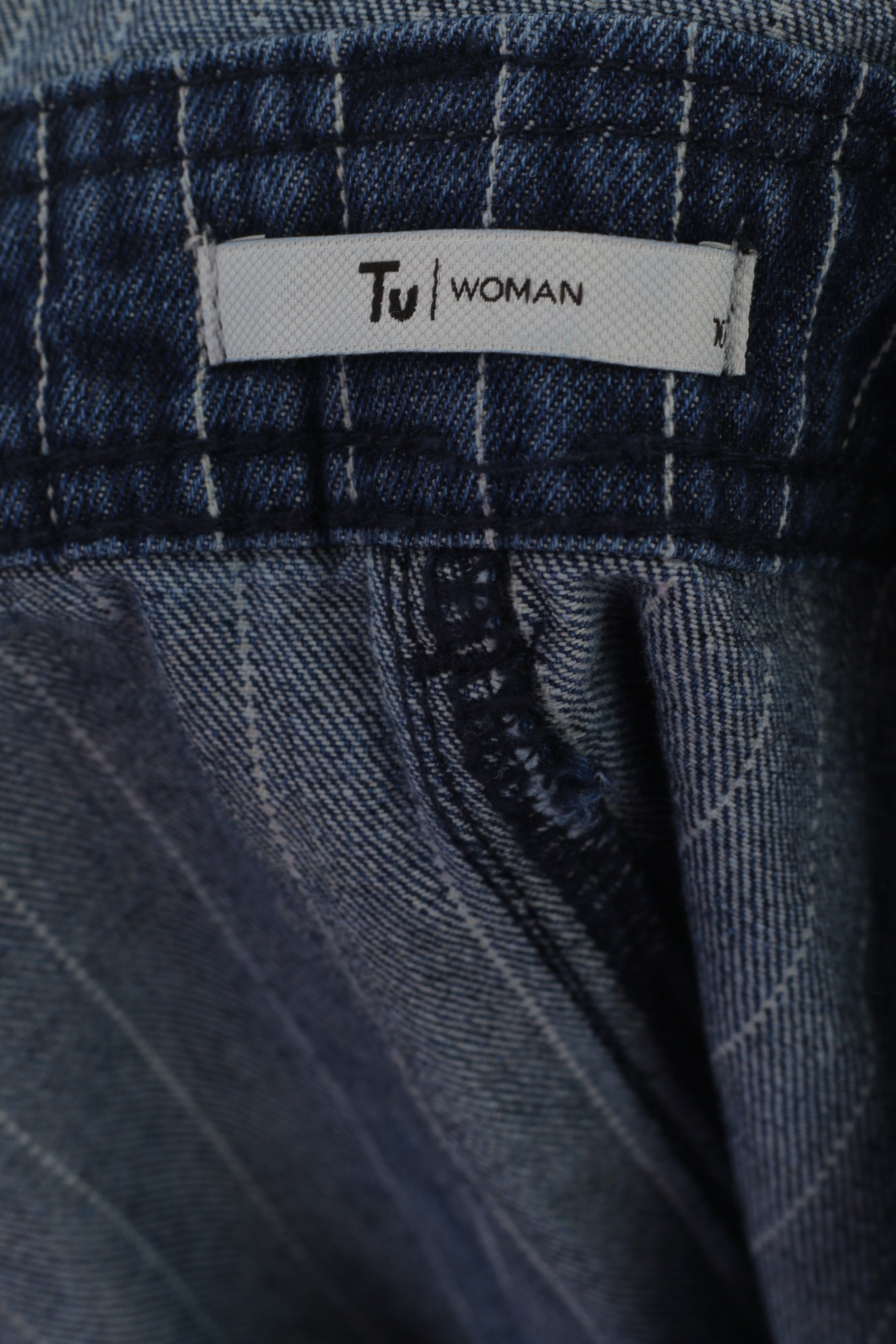 TU Women 10 S Denim Dress Navy Cotton Striped Mini Dungaree Sport