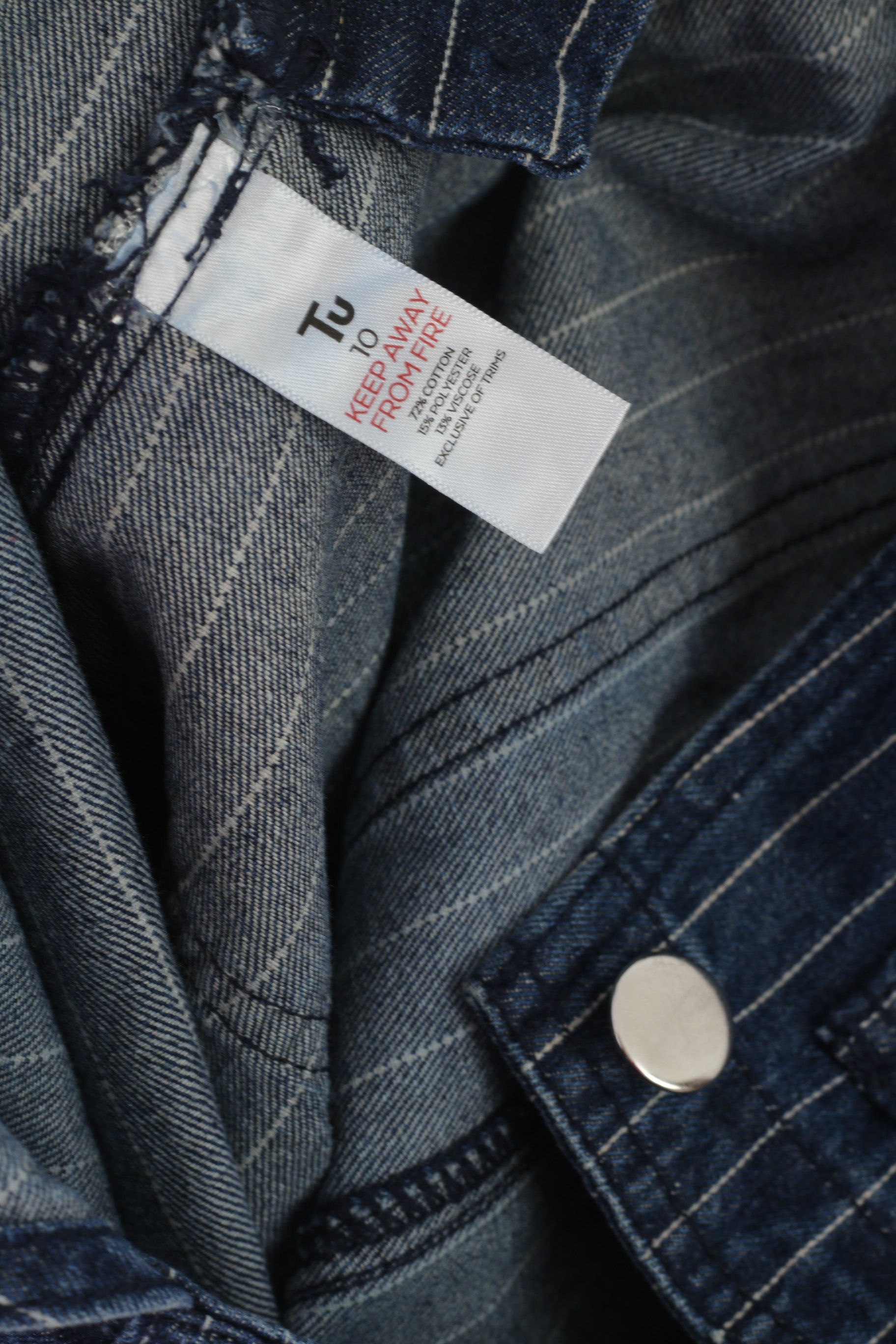 TU Women 10 S Denim Dress Navy Cotton Striped Mini Dungaree Sport