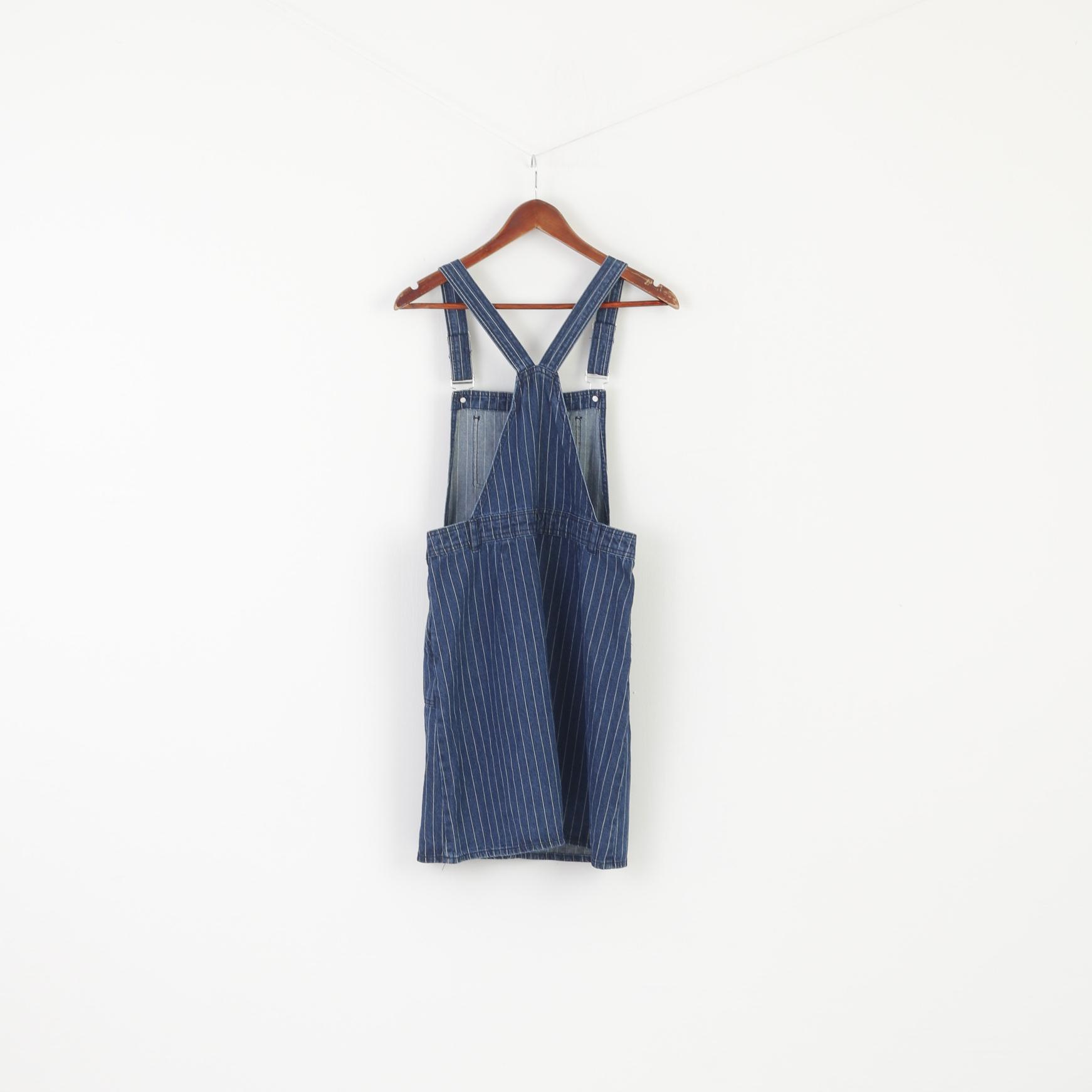TU Women 10 S Denim Dress Navy Cotton Striped Mini Dungaree Sport