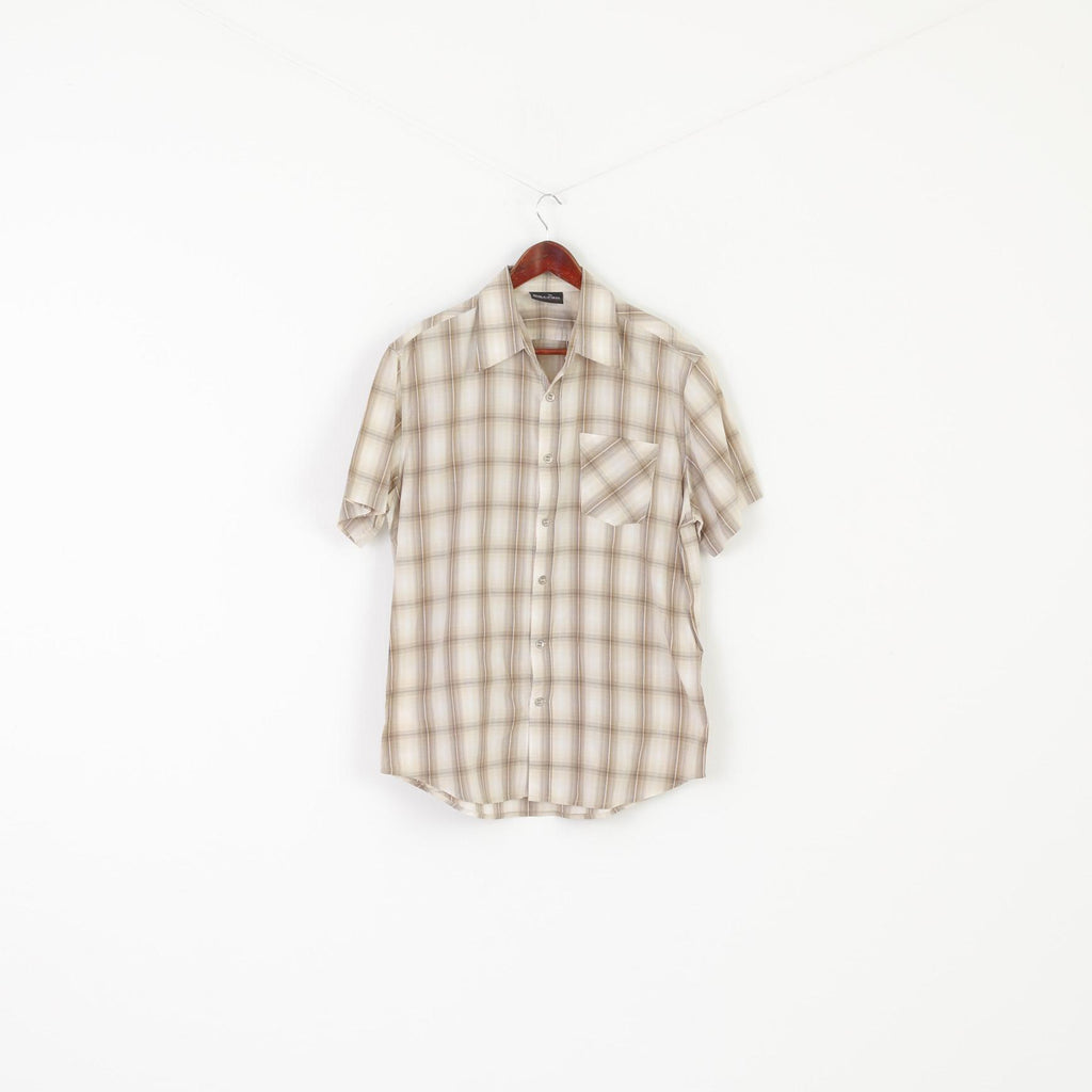 Killtec Men L Casual Shirt Beige Check Technical Outdoor Short Sleeve Vintage Top