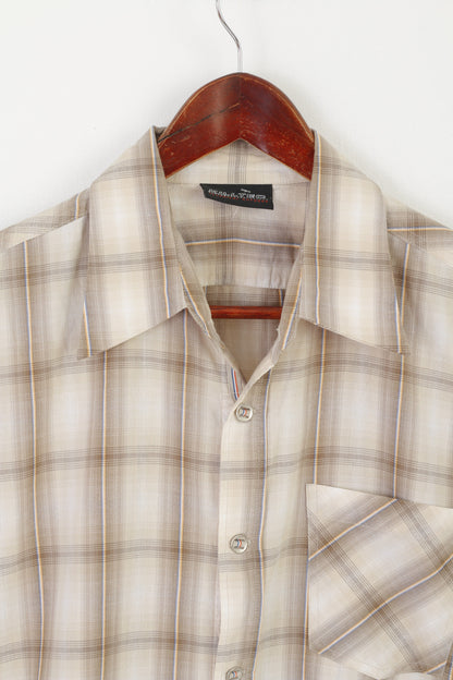 Killtec Men L Casual Shirt Beige Check Technical Outdoor Short Sleeve Vintage Top