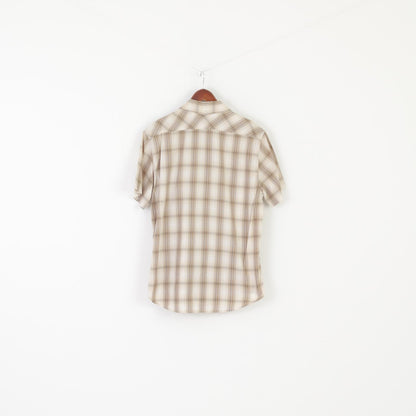 Killtec Men L Chemise décontractée Beige Check Technique Extérieur Manches Courtes Vintage Top