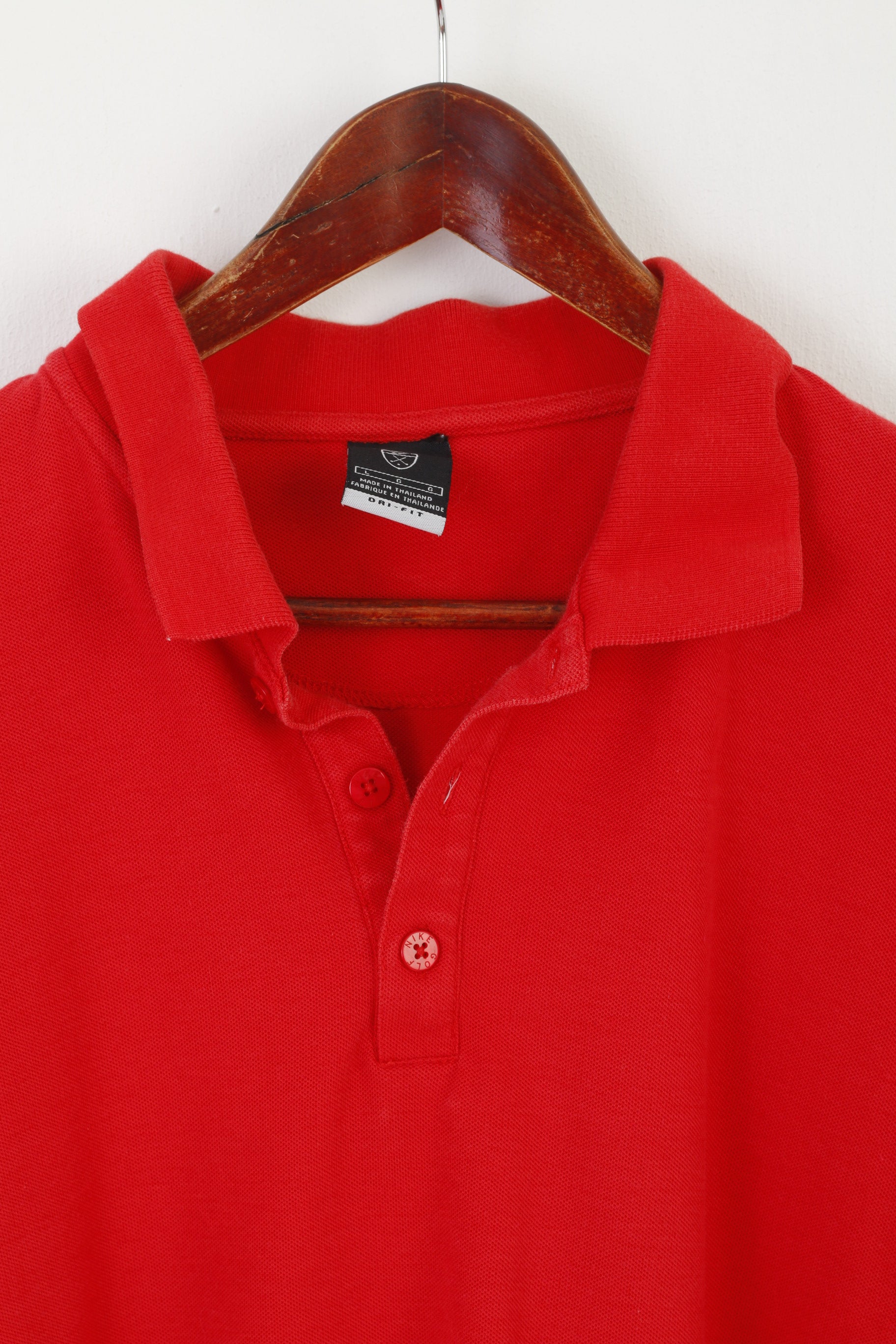 Nike Homme L Polo Rouge Coton Dri-Fit Golf Sportswear Vintage Manches Courtes Haut