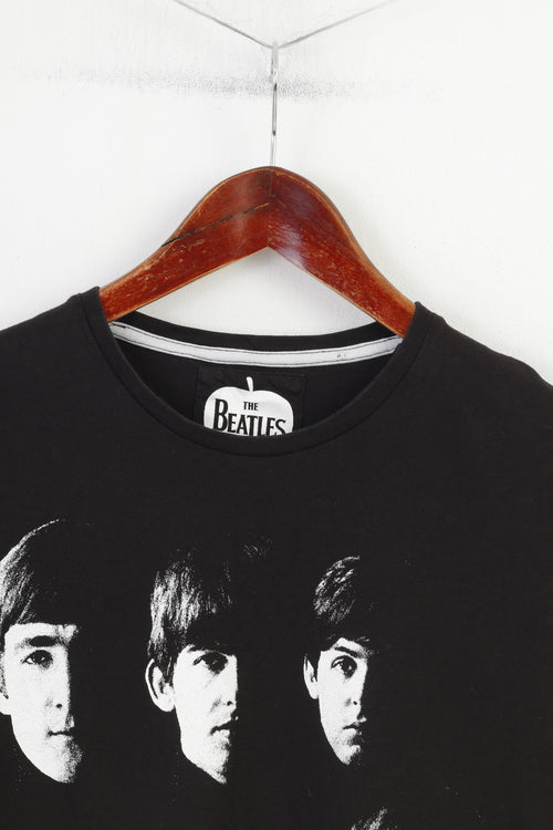 Camicia da donna Cedar Wood State in cotone nero Top girocollo con grafica musicale dei Beatles