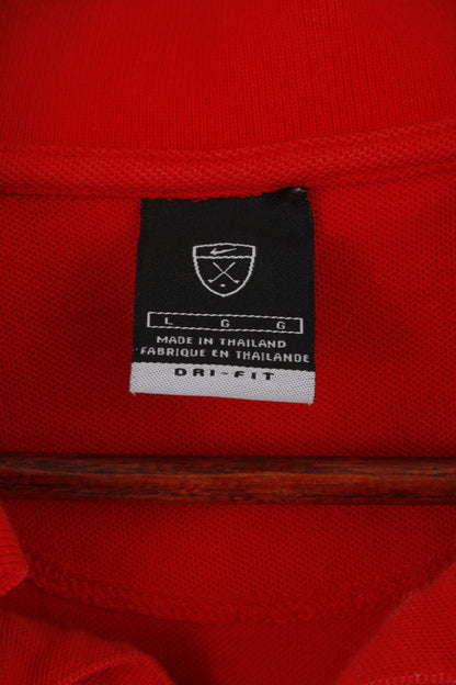 Nike Men L Polo Shirt Red Cotton Dri-Fit Golf Sportswear Vintage Short Sleeve Top