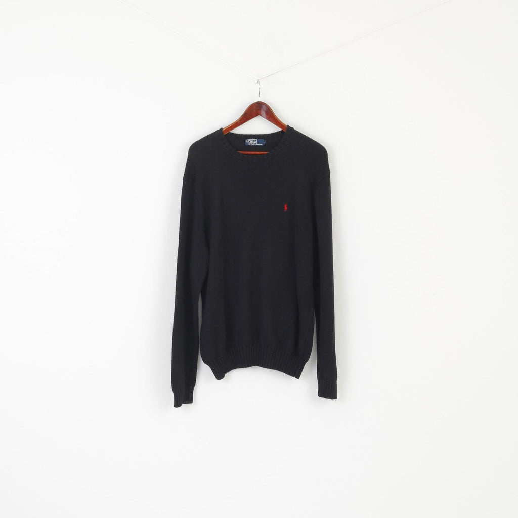 Polo By Ralph Lauren Men XL Jumper Black Cotton Classic Vintage Logo Sweater