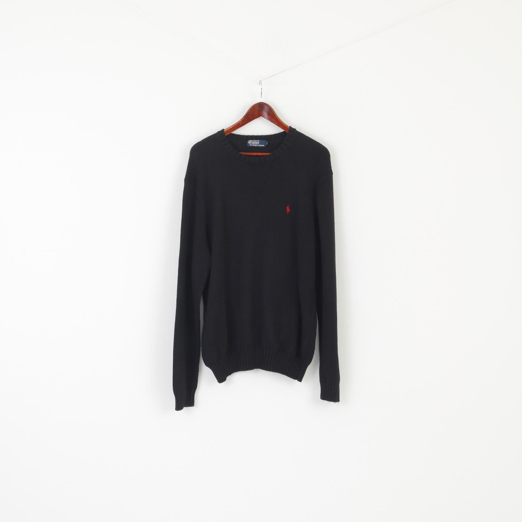 Polo By Ralph Lauren Men XL Jumper Black Cotton Classic Vintage Logo Sweater