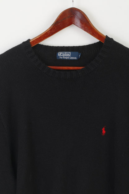 Polo By Ralph Lauren Men XL Jumper Black Cotton Classic Vintage Logo Sweater