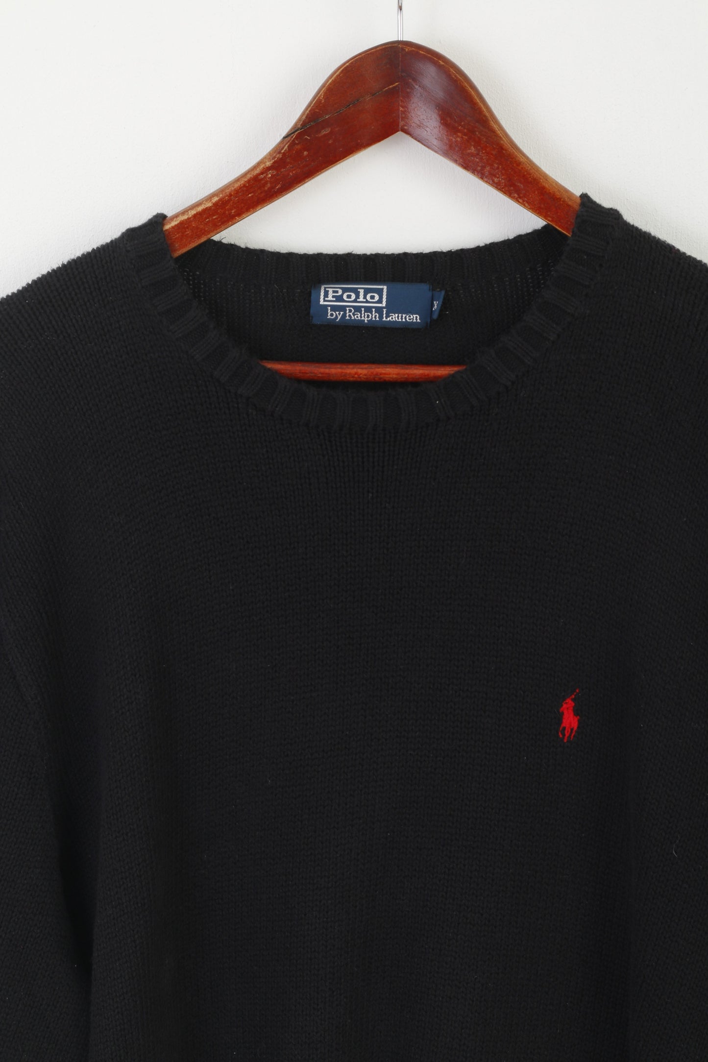 Polo By Ralph Lauren Maglione XL da uomo in cotone nero classico con logo vintage