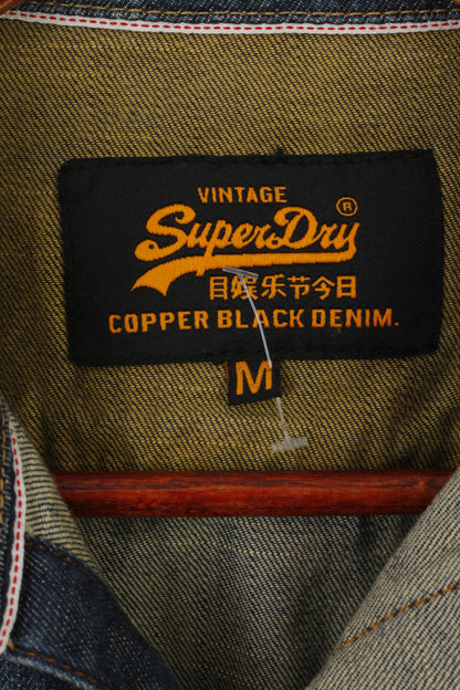 vintage Superdry Hommes M Chemise décontractée Marine Denim Coton Snap Haut à manches longues