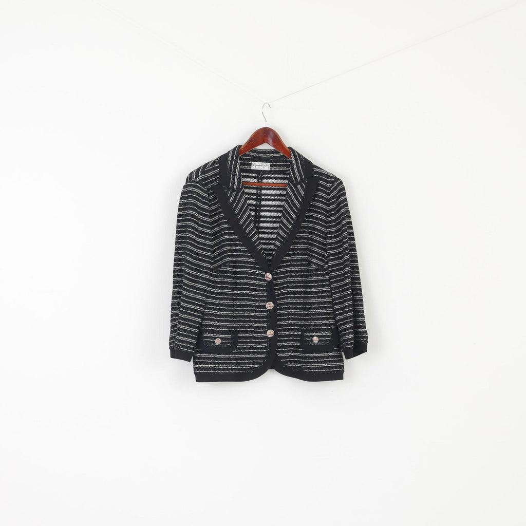 Giorgio Grati Women 52 XL Cardigan Black Striped Yacht Silver Buttons Italy Sweater