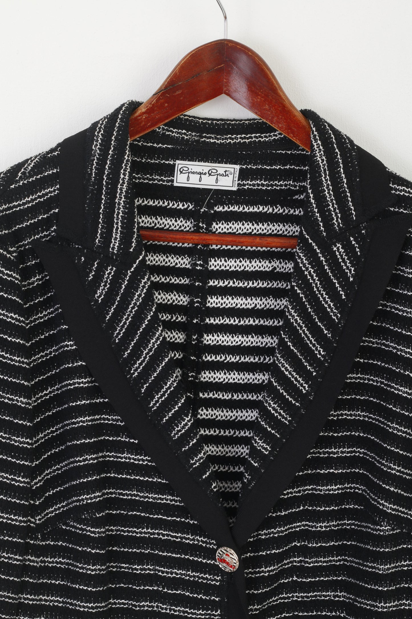 Giorgio Grati Donna 52 XL Cardigan Maglione italiano a righe nere con bottoni argento Yacht