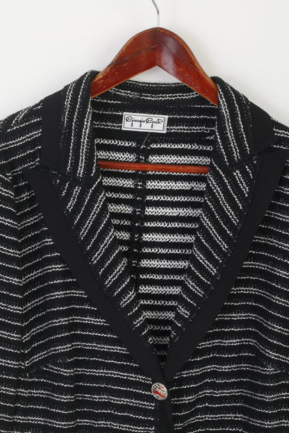 Giorgio Grati Femmes 52 XL Cardigan Noir Rayé Yacht Boutons Argent Italie Pull