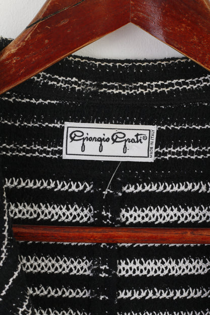 Giorgio Grati Women 52 XL Cardigan Black Striped Yacht Silver Buttons Italy Sweater