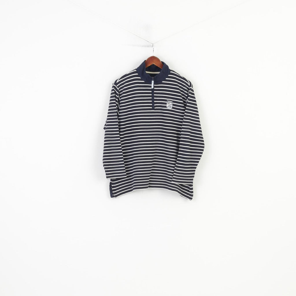 Kitaro Women XL Sweatshirt Marine Striped Long Sleeve Navy Zip Neck Laguna Cotton Beach Collar Top