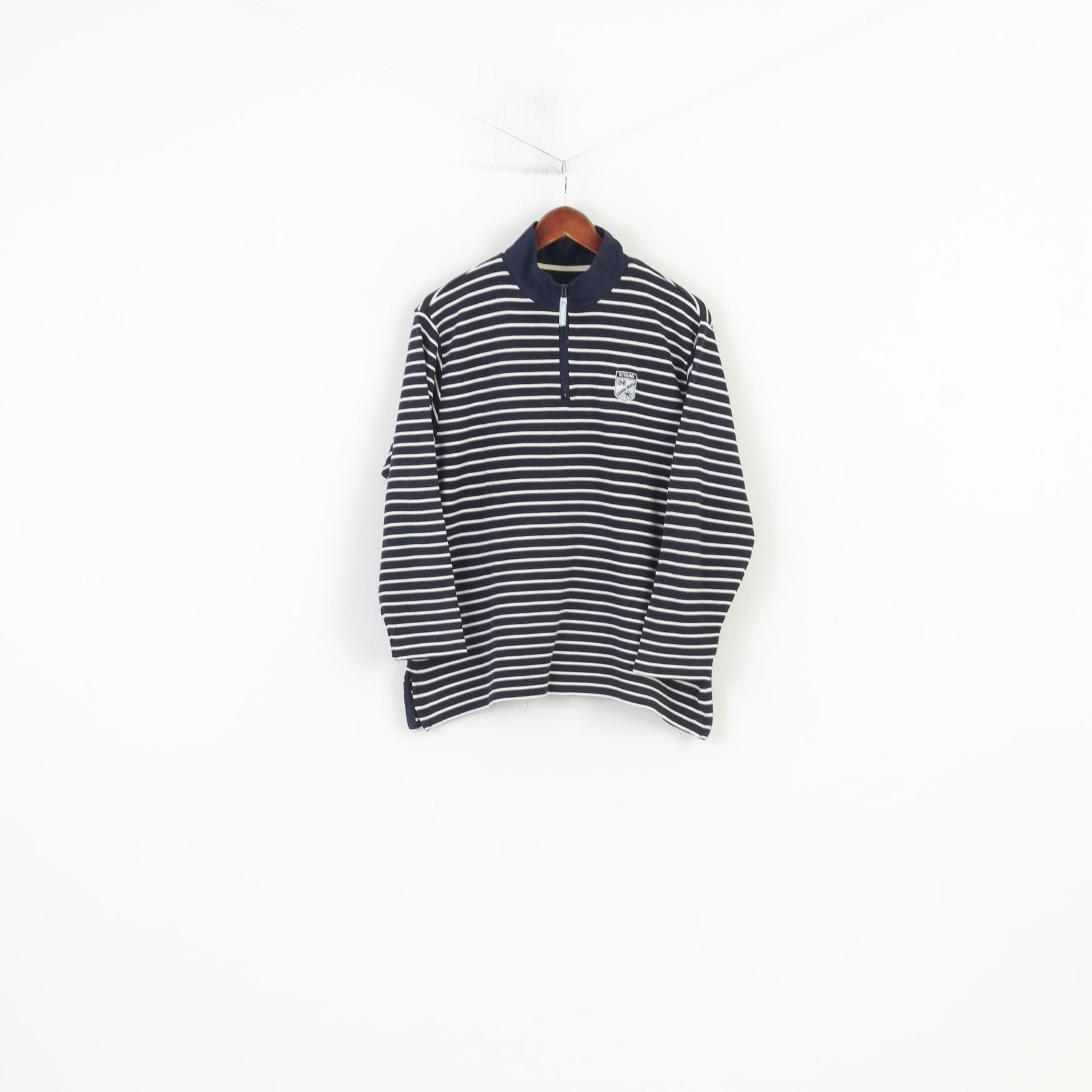 Kitaro Women XL Sweatshirt Marine Striped Long Sleeve Navy Zip Neck Laguna Cotton Beach Collar Top