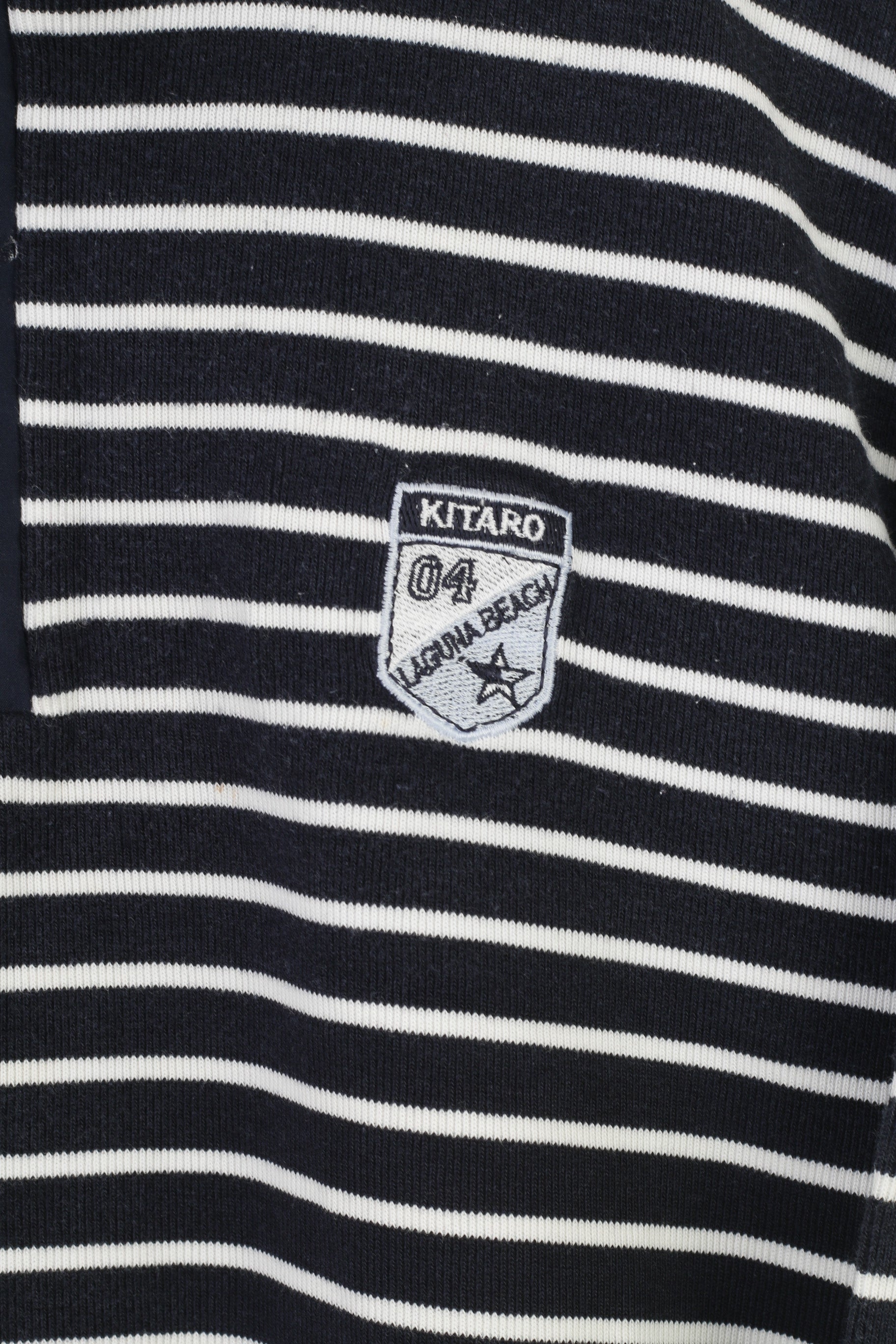 Kitaro Women XL Sweatshirt Marine Striped Long Sleeve Navy Zip Neck Cotton Laguna Beach Collar Top
