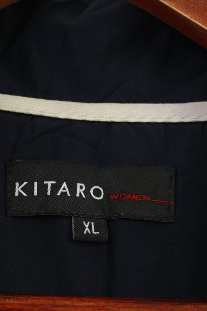 Kitaro Felpa XL da donna a righe marine, manica lunga, collo con zip blu scuro, cotone, colletto Laguna Beach