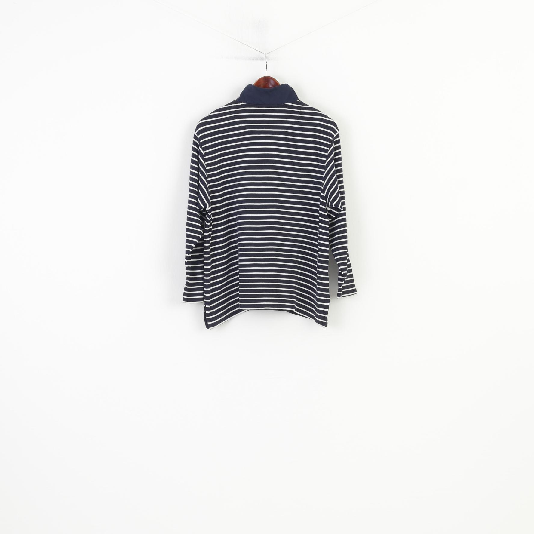 Kitaro Women XL Sweatshirt Marine Striped Long Sleeve Navy Zip Neck Cotton Laguna Beach Collar Top