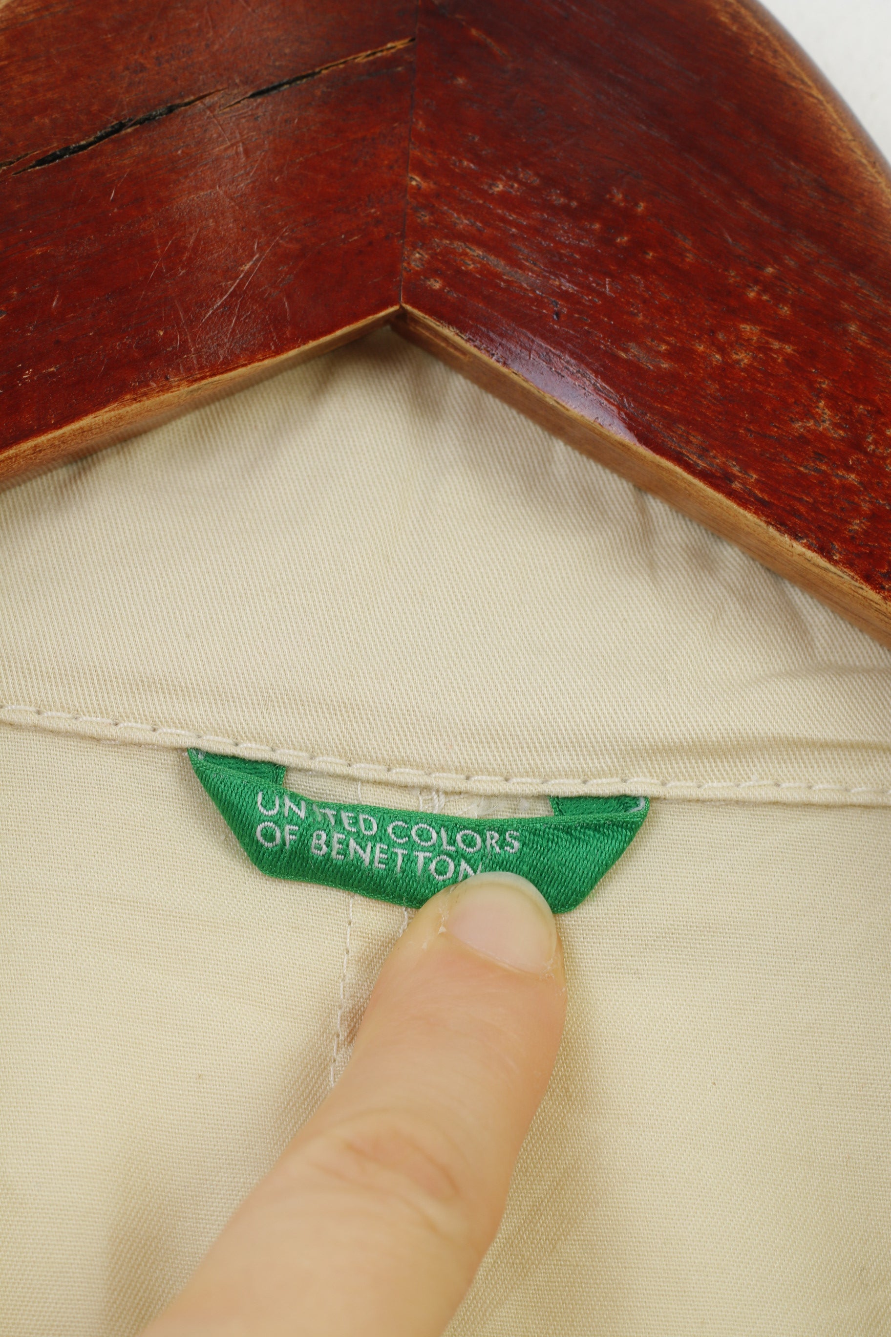 United Colors Of Benetton Women 44 L Coat Beige Cotton Lightweight  Double Breasted Collar Outwear Top