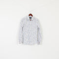 Giacomo Conti Men S Casual Shirt White Cotton Slim Fit Birds Printed Long Sleeve Top