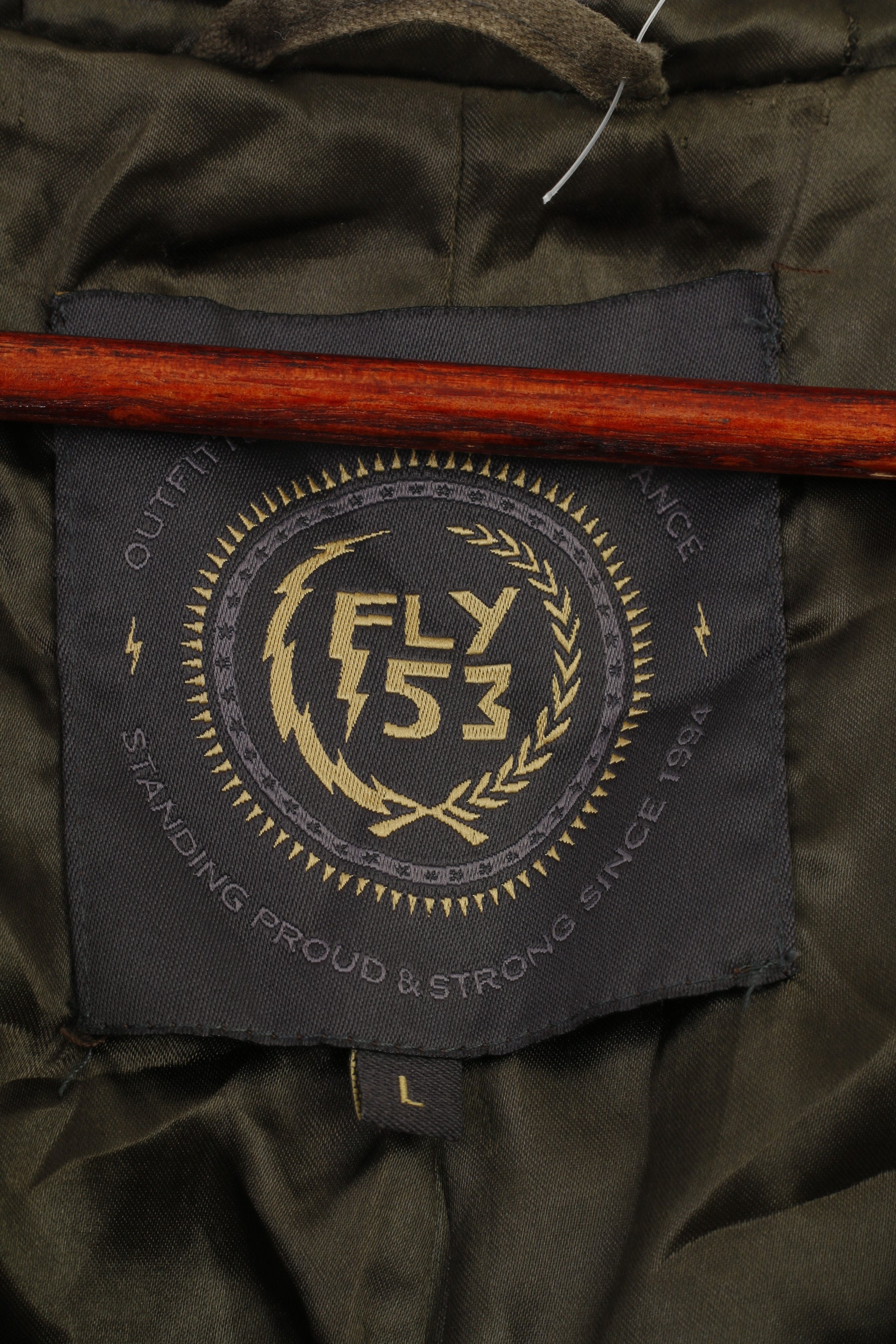 Fly53 Men L Jacket Parka Hood Cotton Green Full Zipper Vintage Cotton Pockets Top