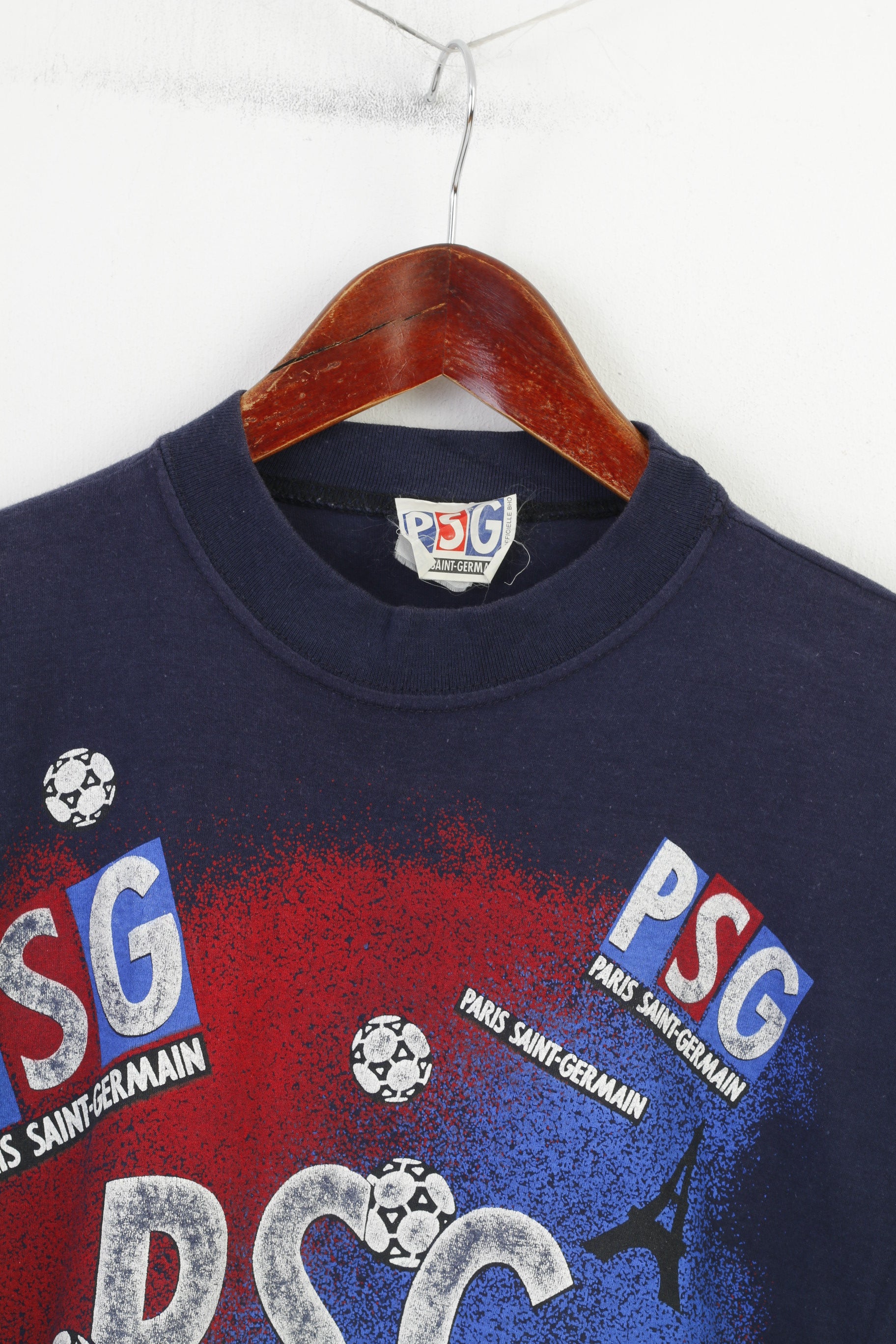 Paris Saint-Germain Men S T-Shirt Graphic Crew Neck Cotton Navy PSG Football Top
