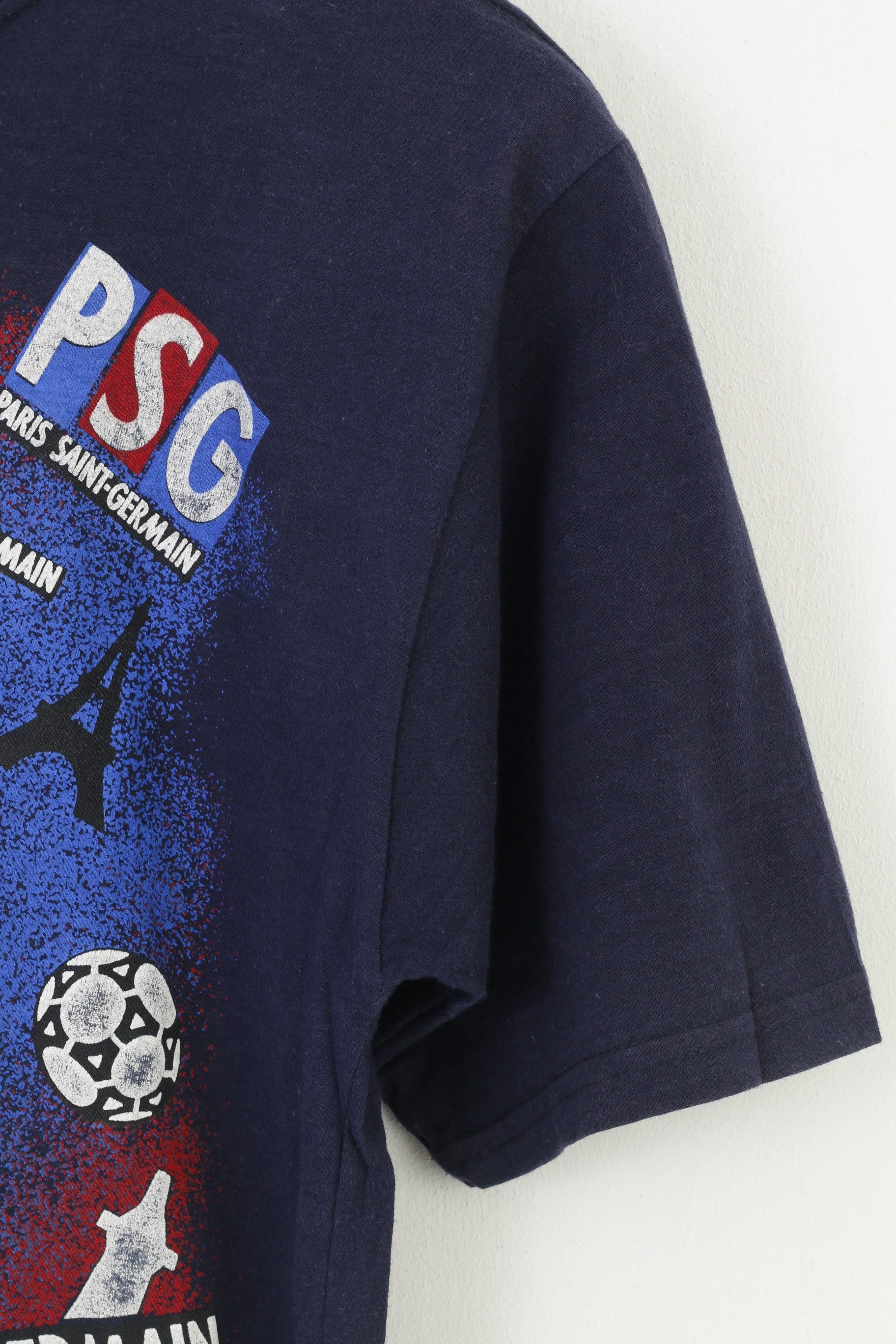 Paris Saint-Germain Men S T-Shirt Graphic Crew Neck Cotton Navy PSG Football Top