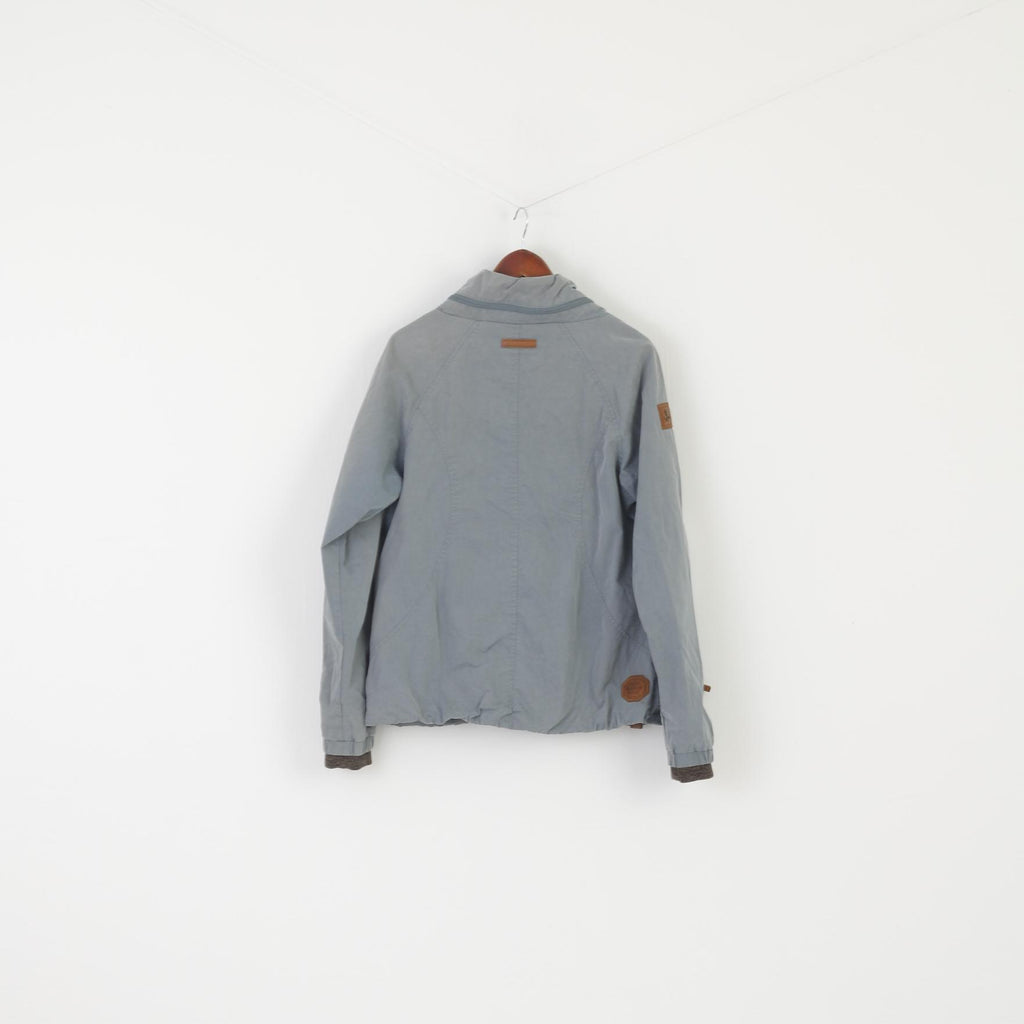 Naketano Women XL Jacket Blue Fadede Cotton Marine Windbreaker Zip Up Top