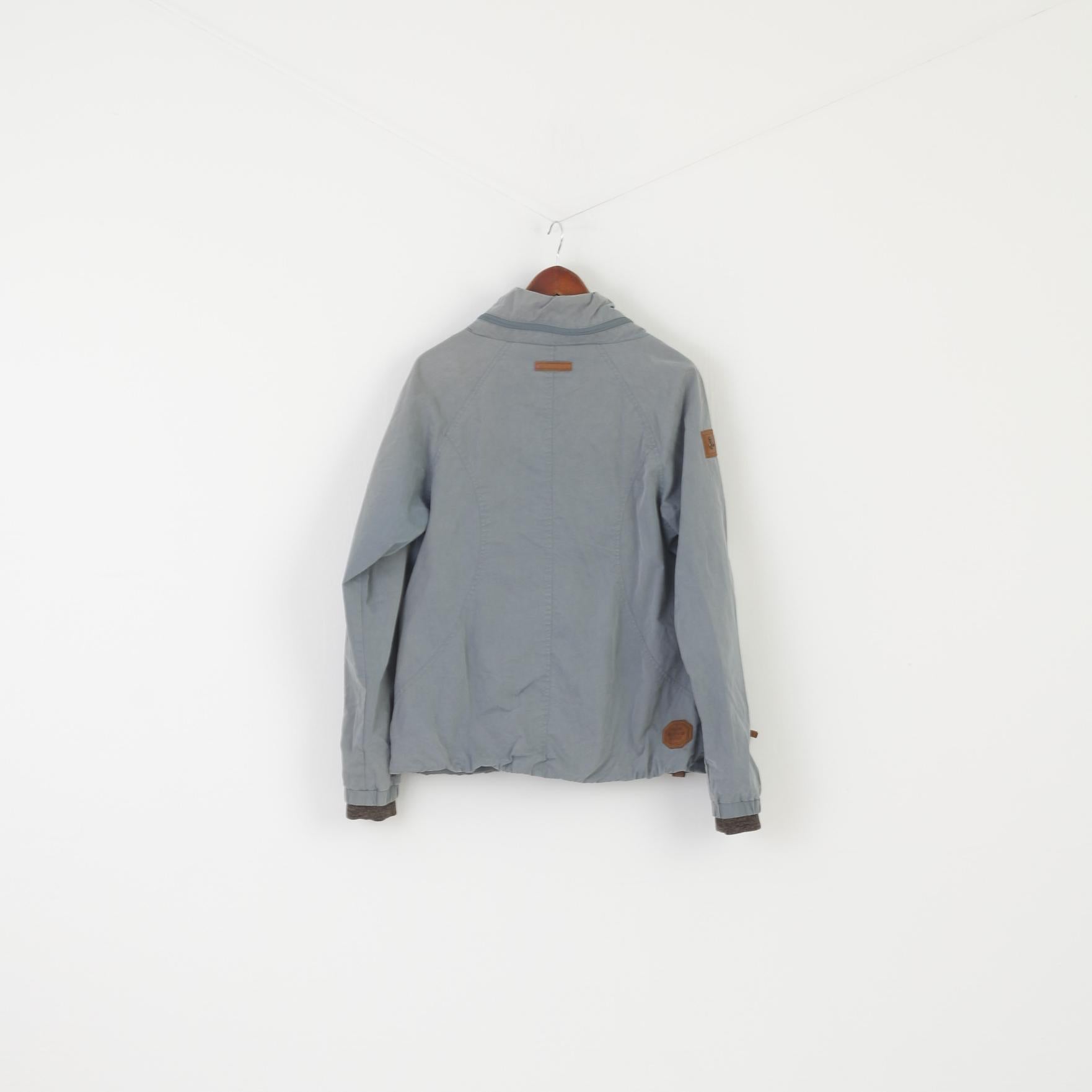 Naketano Women XL Jacket Blue Fadede Cotton Marine Windbreaker Zip Up Top