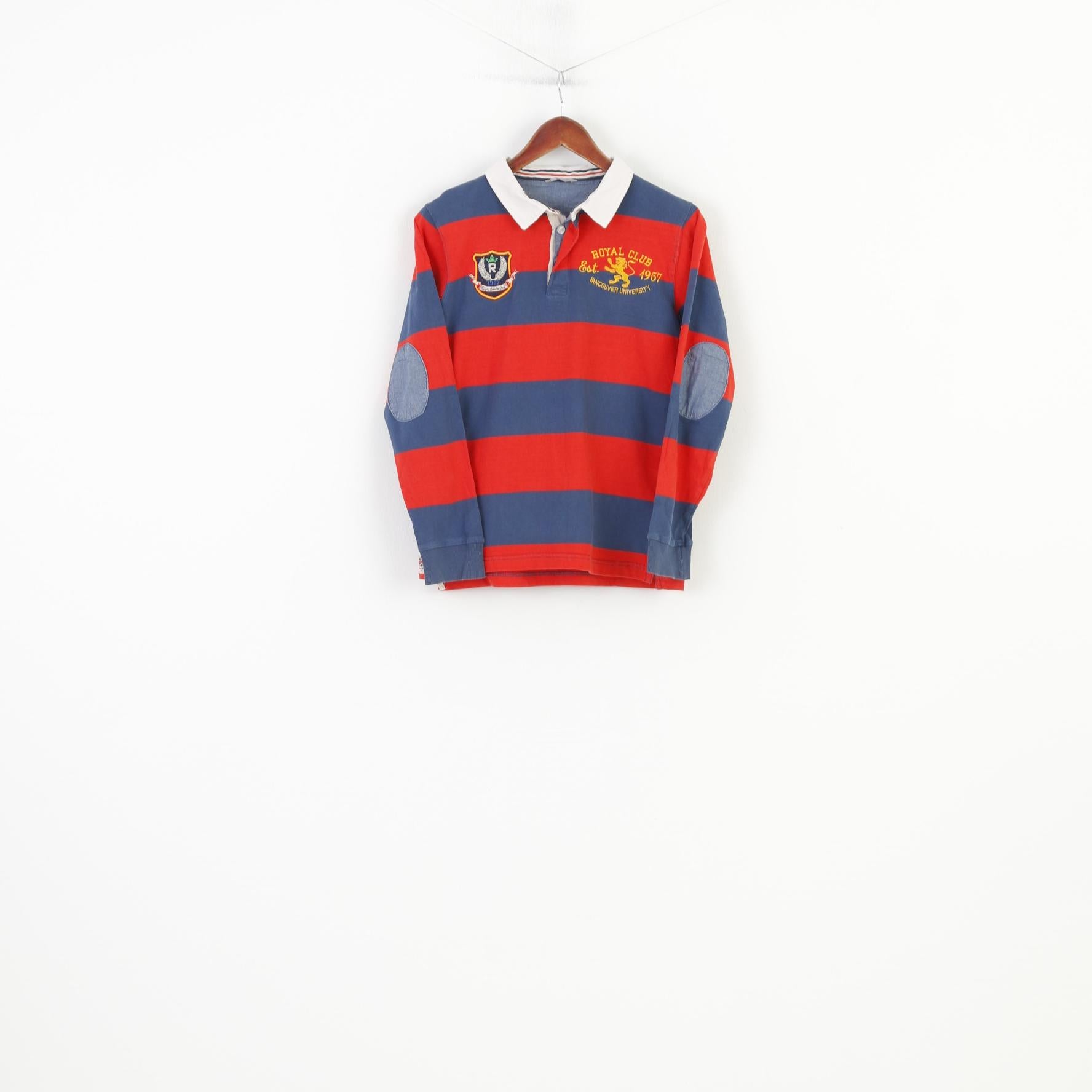 Kids By Lindex Boys 158 Polo Shirt Long Sleeve Striped Cotton Navy Red Vancouver University  Top
