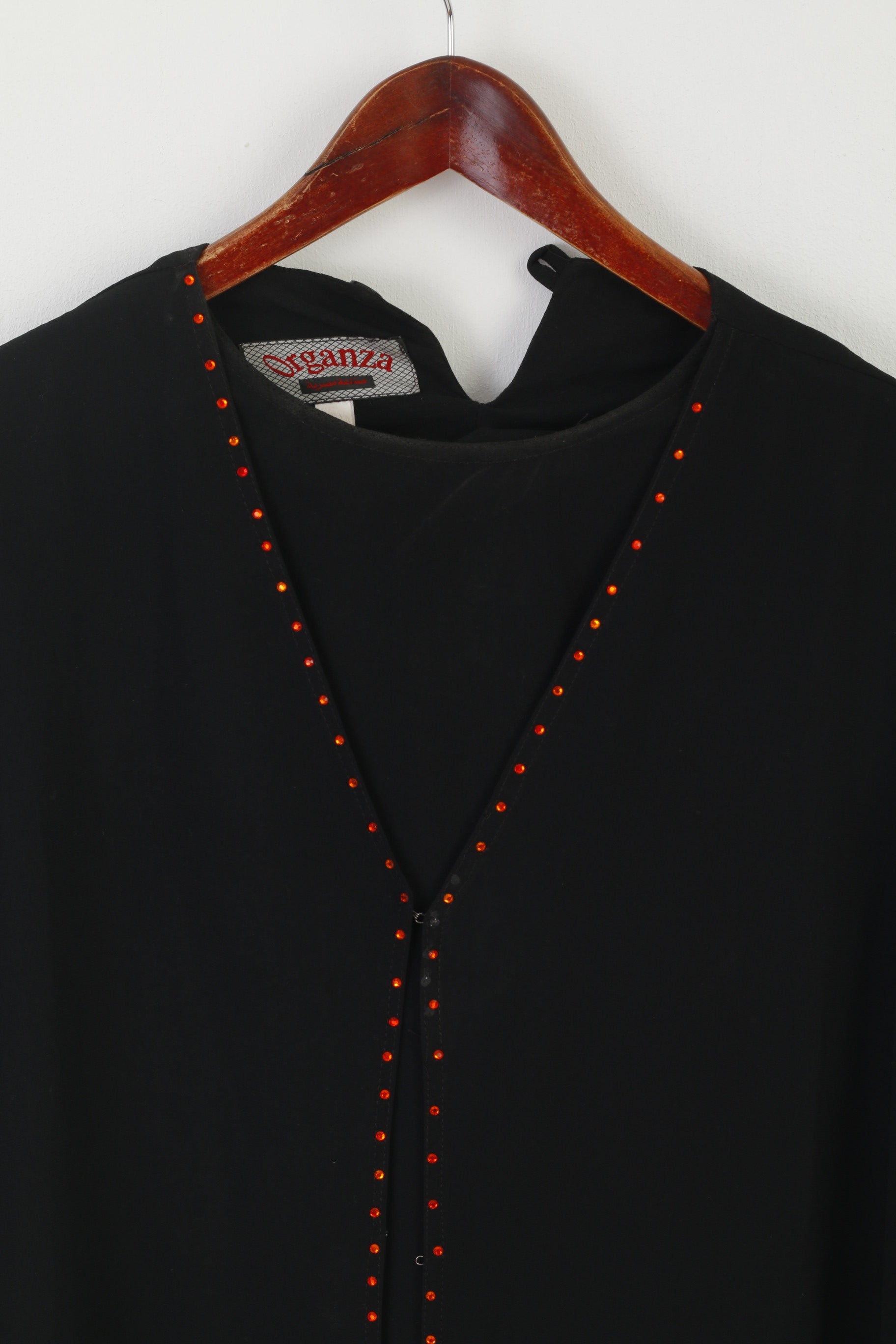 Organza Women L Long Dress Black Turkish Dubai Vintage Detailed Shoulder Pads