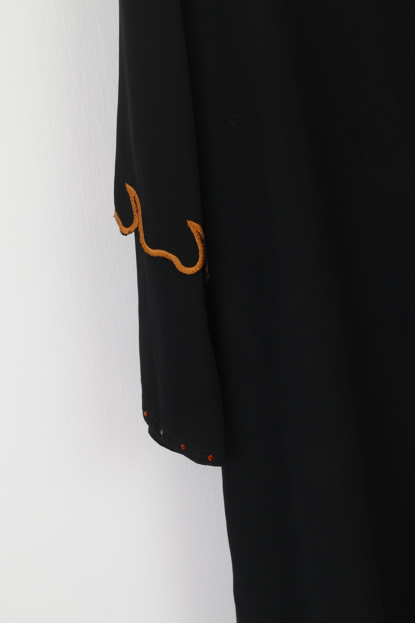 Organza Women L Long Dress Black Turkish Dubai Vintage Detailed Shoulder Pads