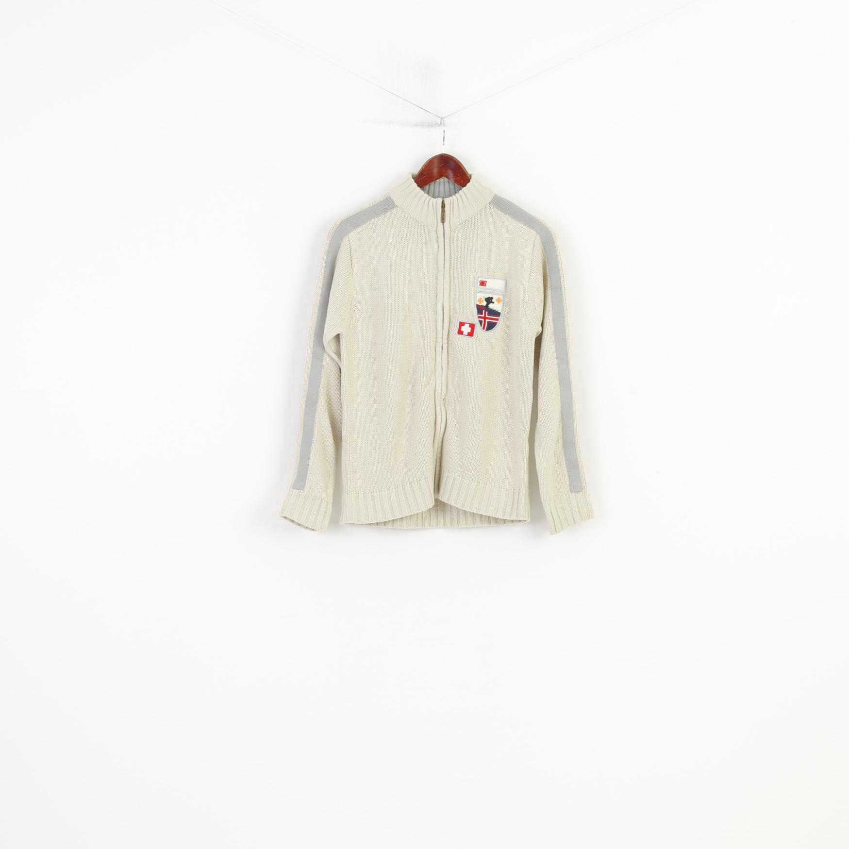 Hewlett Boys S 16 Age Jumper Full Zipper Beige Cotton Sweater Winter Collar Vintage Top