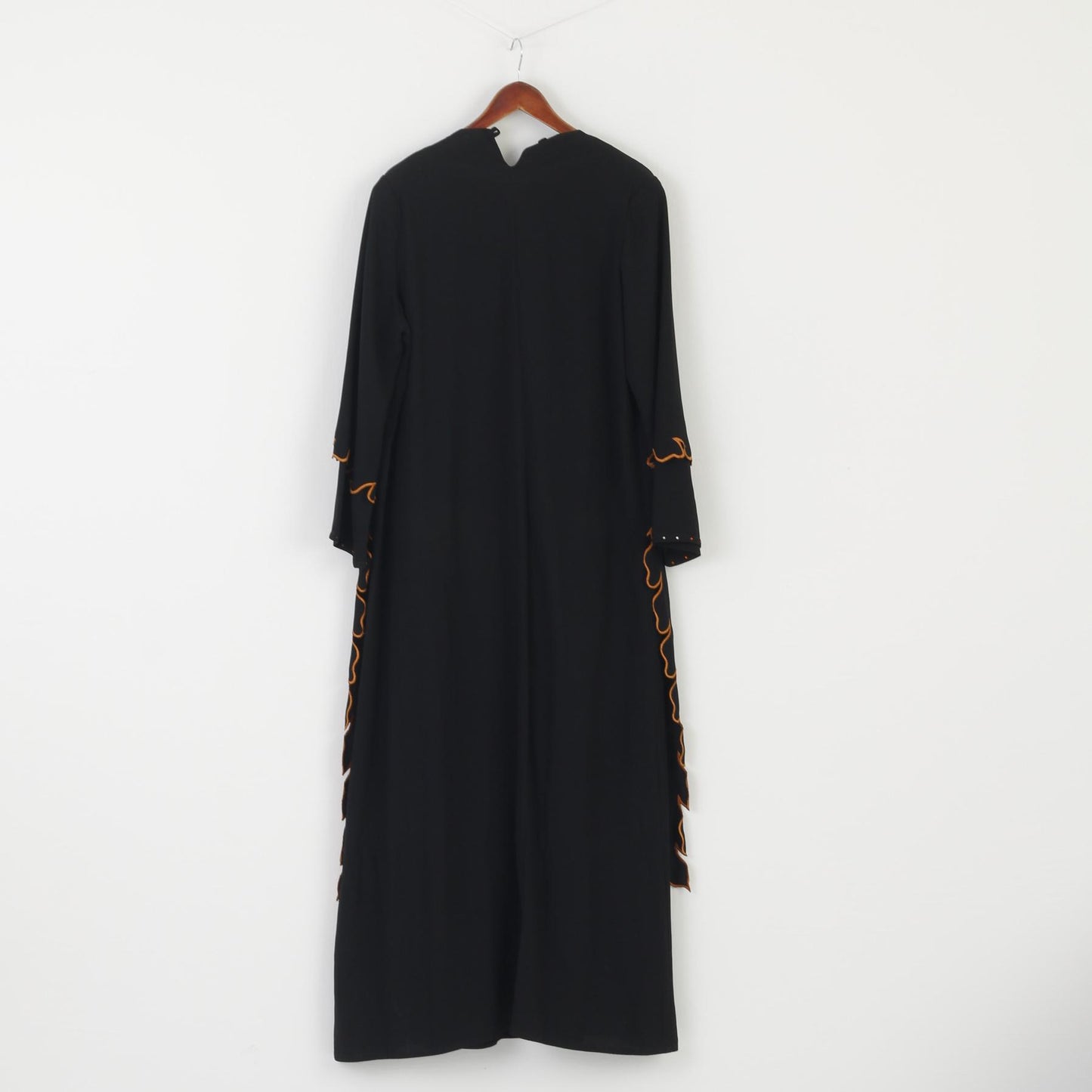 Organza Women L Long Dress Black Turkish Dubai Vintage Detailed Shoulder Pads