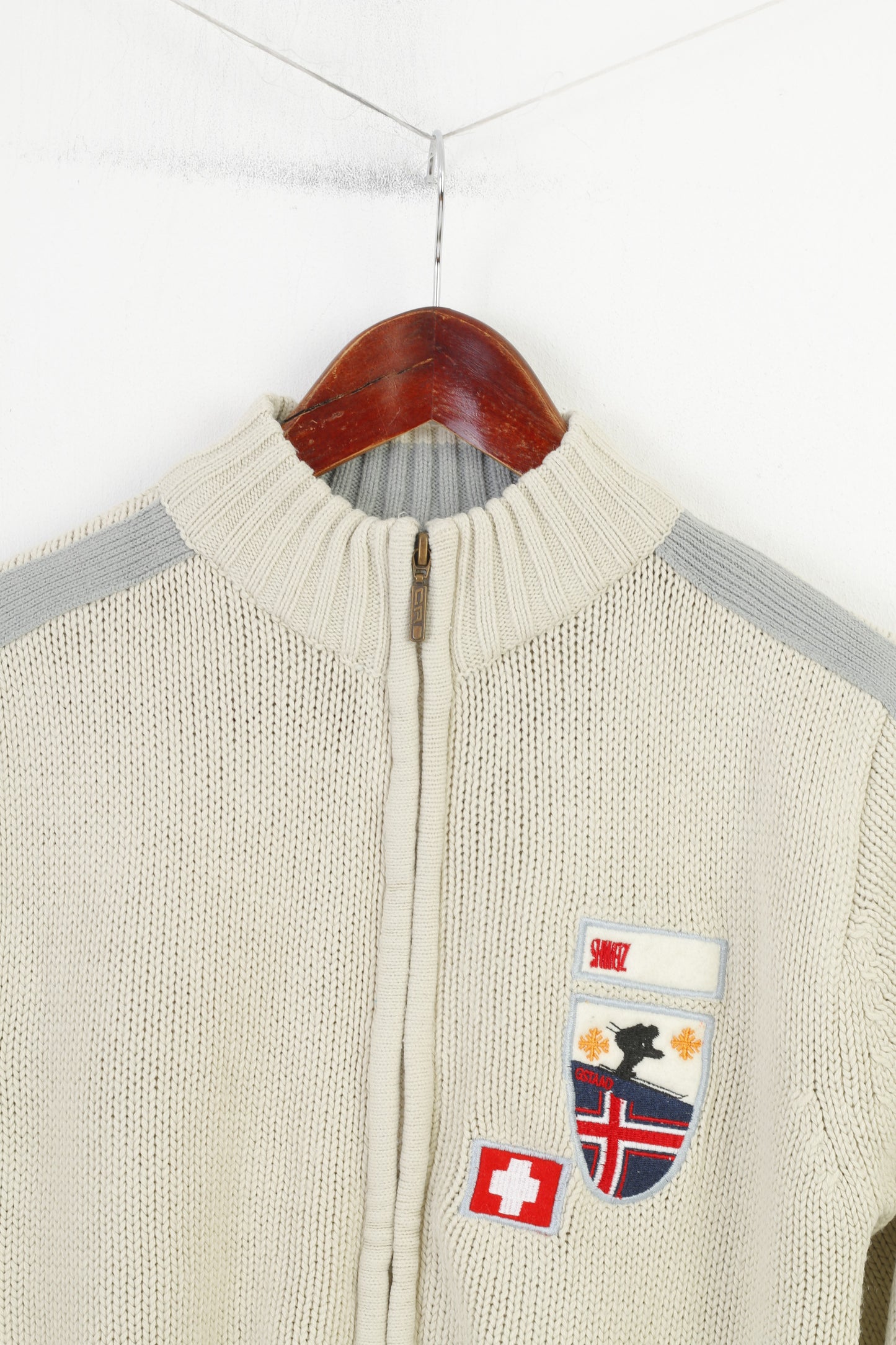 Hewlett Boys S 16 Age Jumper Full Zipper Beige Cotton Sweater Col d’hiver vintage Top 