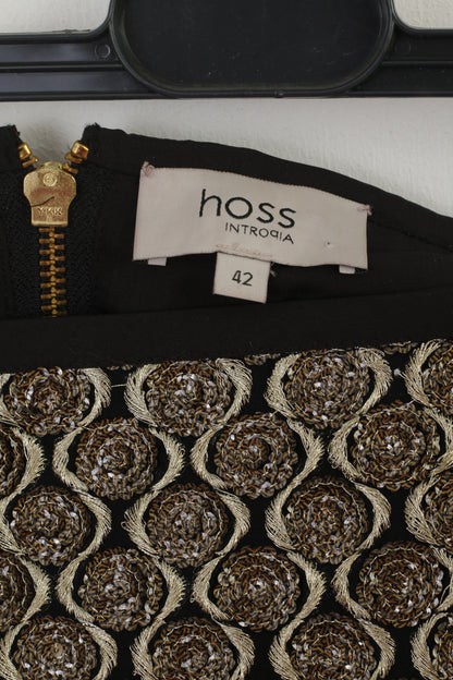 Hoss Intropia Women 42 M Mini Skirt Black Gold Sequins Shiny Disco