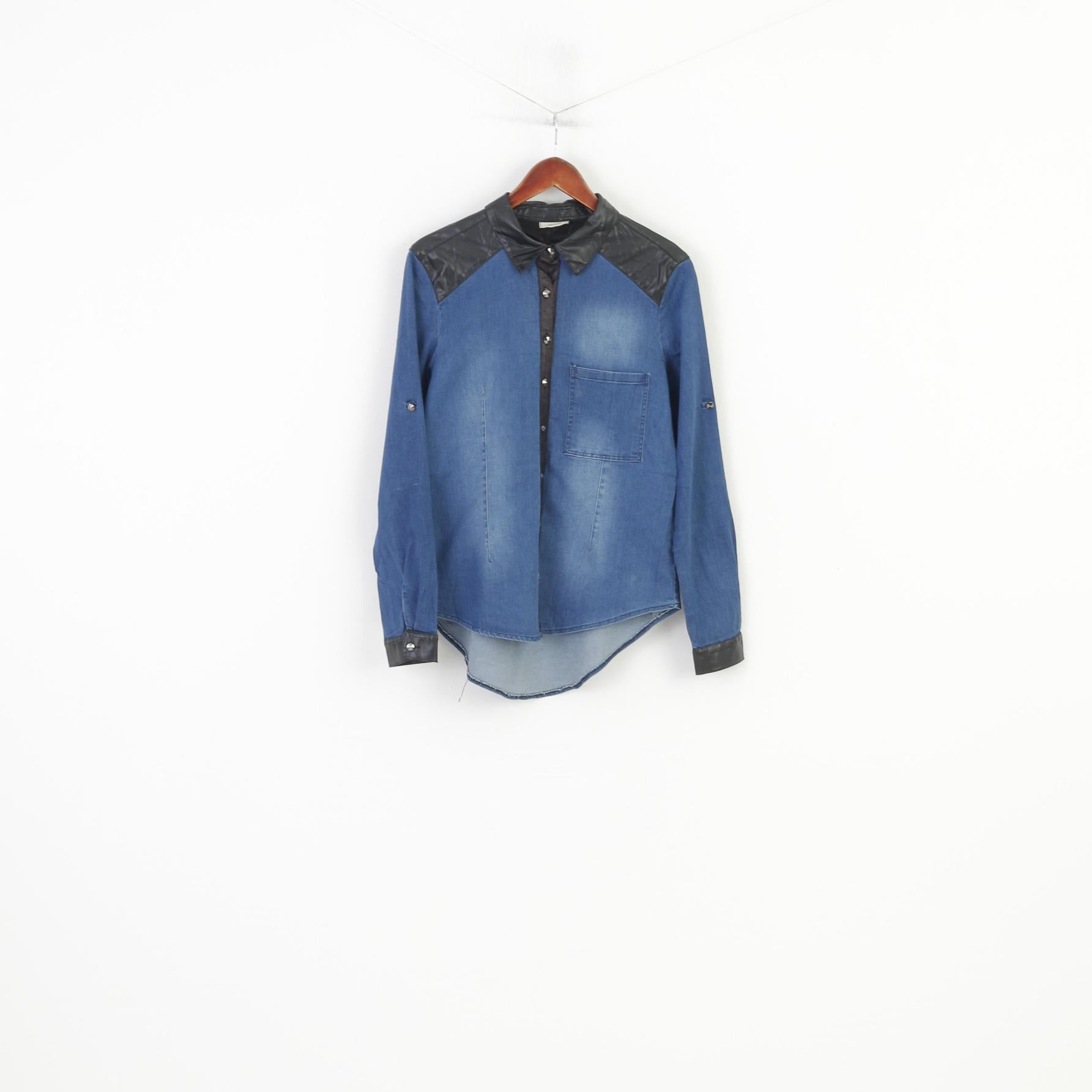 Gdg Actuel Women 4 S Casual Shirt Blue Cotton Glam Lycra Blend Vintage Long Sleeve Top