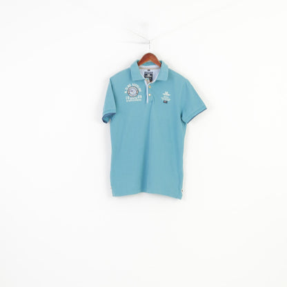 New Zealand Auckland Men M Polo Shirt Heritage Fit Buttons Detailed Cotton Turquoise Vintage Top