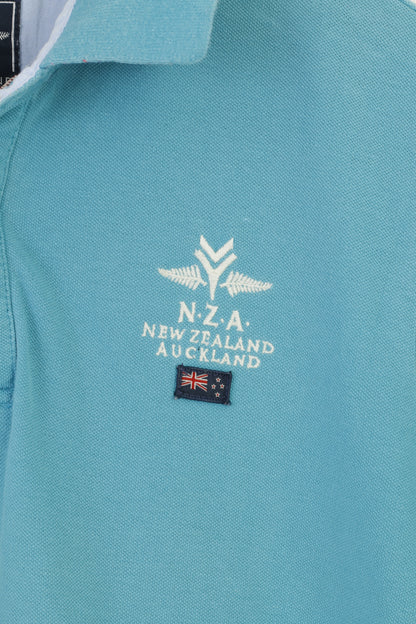 Nouvelle-Zélande Auckland Hommes M Polo Heritage Fit Boutons Détaillé Coton Turquoise Vintage Top 