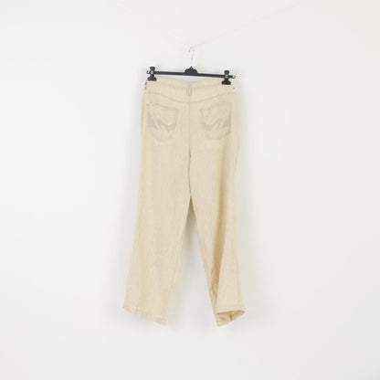 Brax Women 40 XXL Trousers Beige Natural Linen Wide Leg Summer Pants